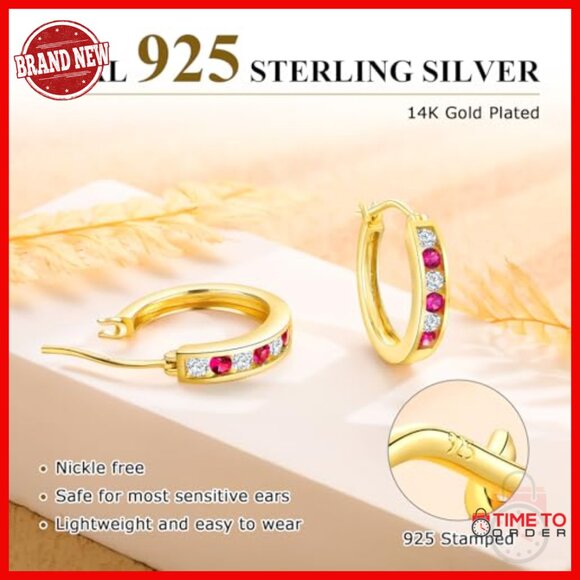 Sterling Silver Chunky Hoop Earrings with CZ Stones, Hypoallergenic - Picture 5 of 7